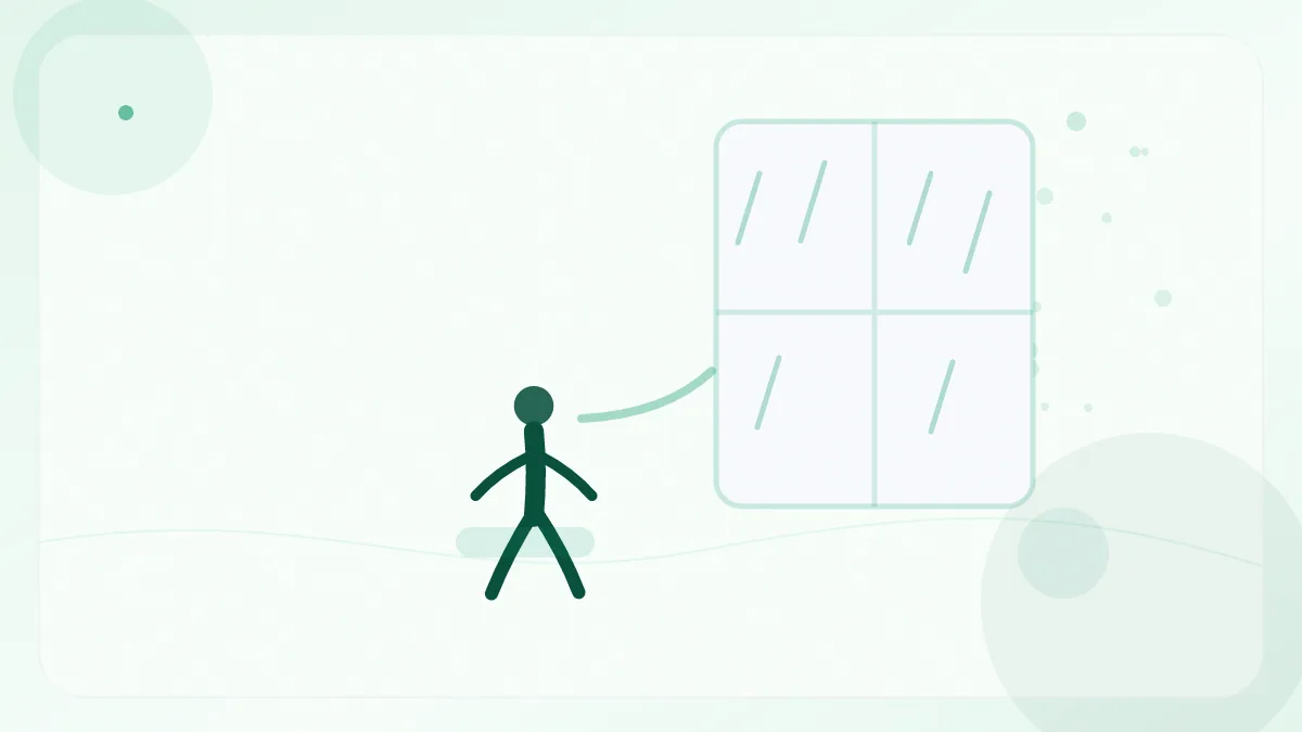 A person standing calmly at a rain-streaked window after a plan fell through, a closed planner on the sill, a packed bag by the door.